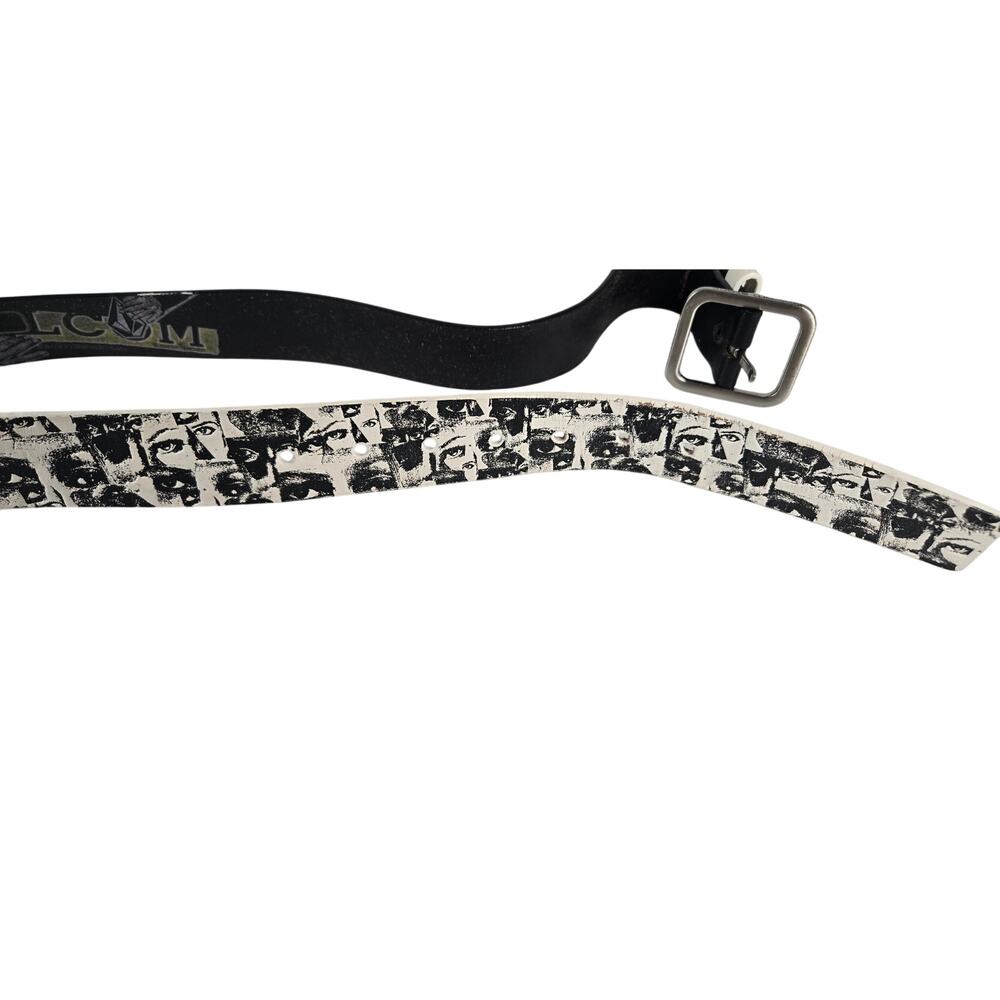 Vintage Volcom Y2K White & Black Graphic Genuine Leather Belt 31-37 Adjustable